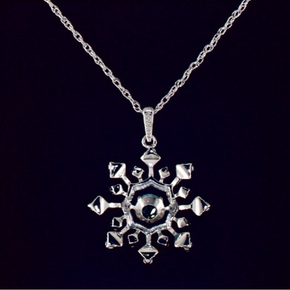 Blue Topaz & White Sapphire Snowflake Necklace Pendant in 925 Sterling Silver - Picture 2 of 2
